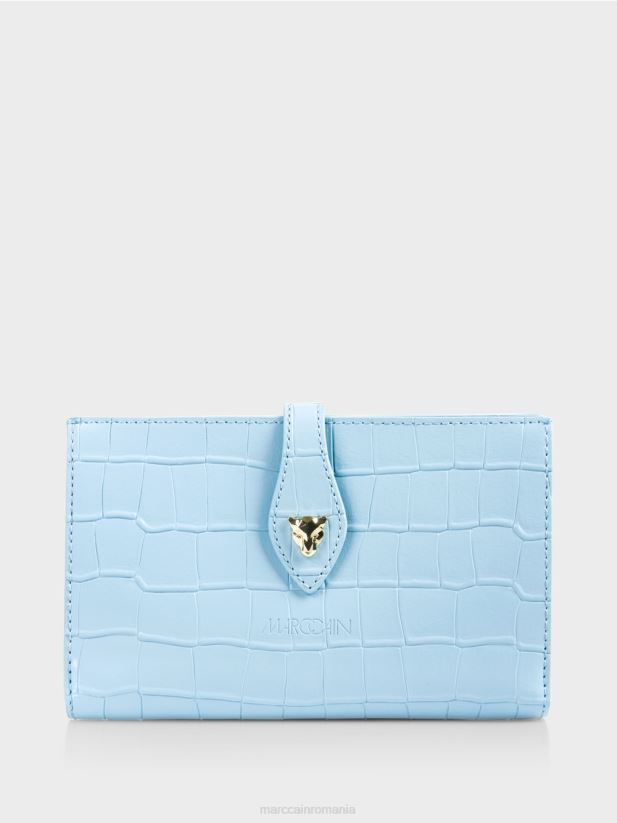 portofel imitație croco din piele de vacă Marc Cain albastru atmosferic accesorii 4826HH1739