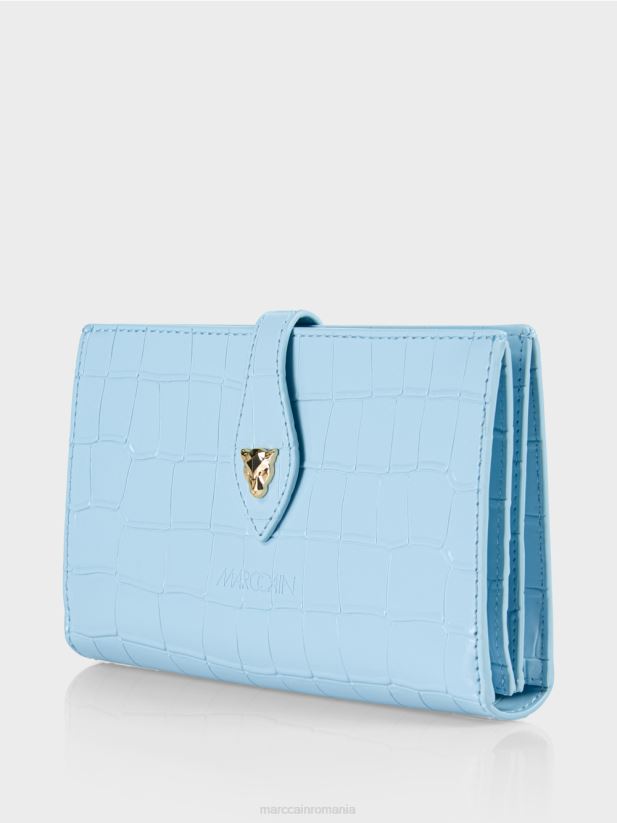 portofel imitație croco din piele de vacă Marc Cain albastru atmosferic accesorii 4826HH1739