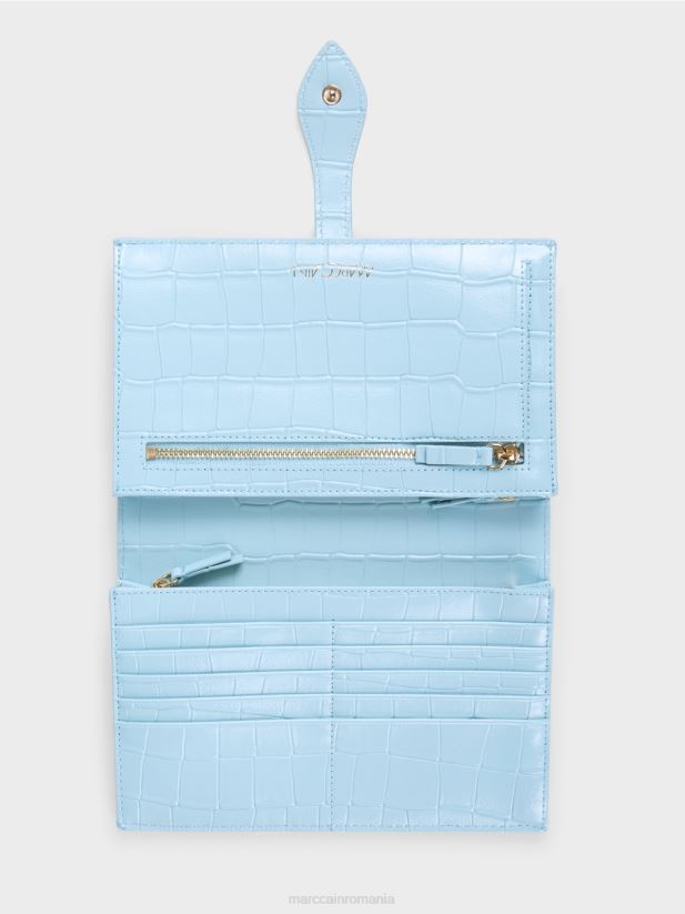 portofel imitație croco din piele de vacă Marc Cain albastru atmosferic accesorii 4826HH1739