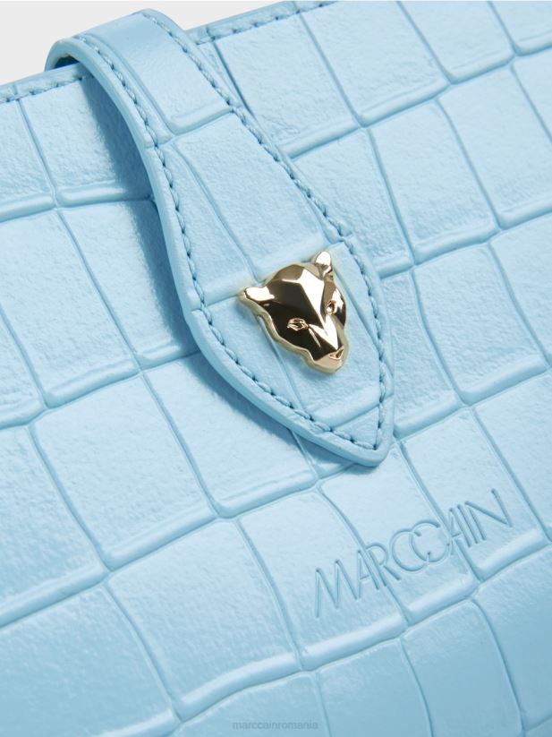 portofel imitație croco din piele de vacă Marc Cain albastru atmosferic accesorii 4826HH1739