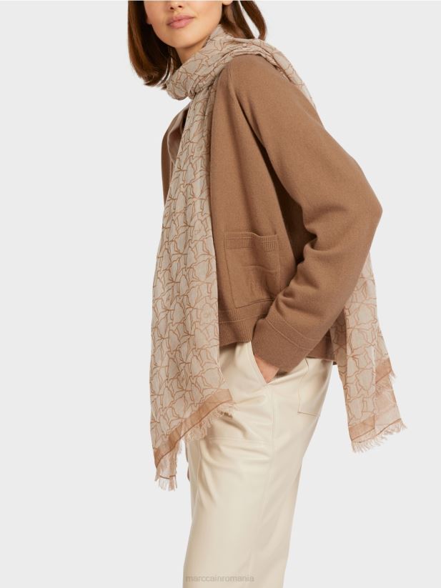eșarfă cu cap de leopard stilizat Marc Cain cămilă accesorii 4826HH1745