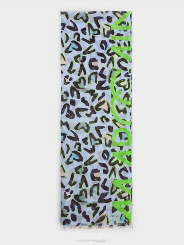 eșarfă cu design inspirat de graffiti Marc Cain albastru pudra moale accesorii 4826HH1689