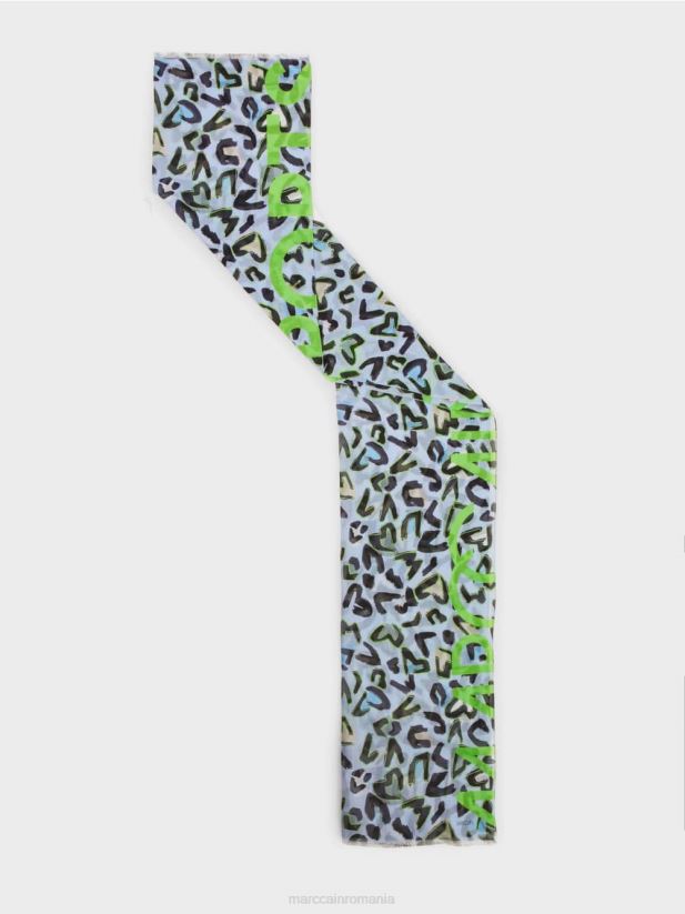 eșarfă cu design inspirat de graffiti Marc Cain albastru pudra moale accesorii 4826HH1689