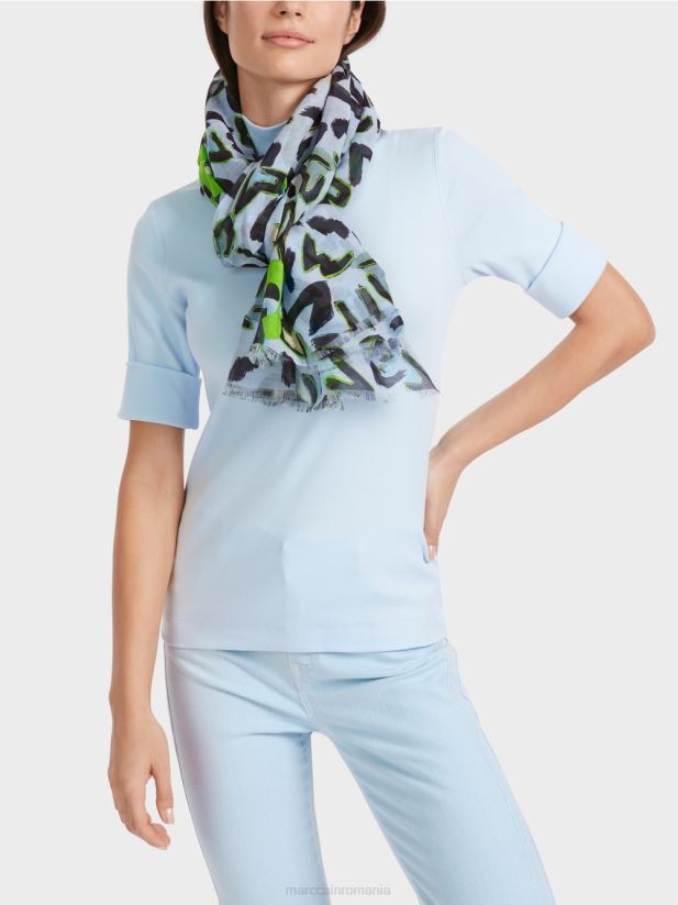 eșarfă cu design inspirat de graffiti Marc Cain albastru pudra moale accesorii 4826HH1689