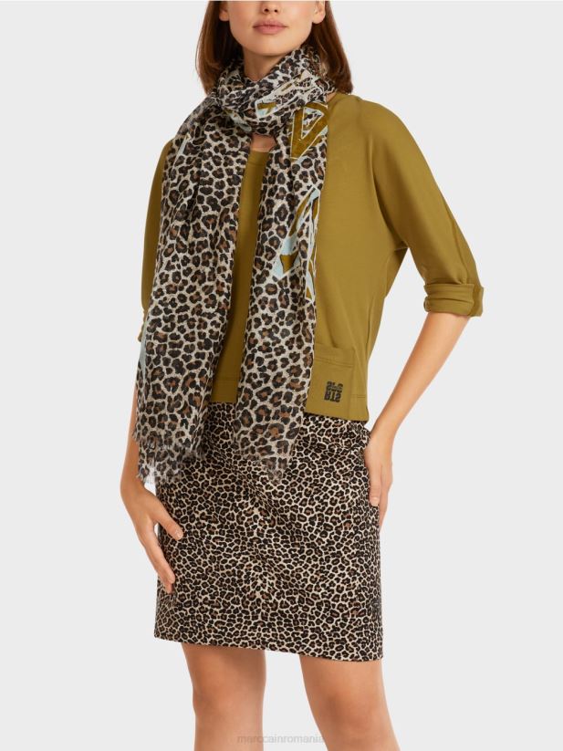eșarfă cu imprimeu leopard și inscripționare Marc Cain cremă pudră accesorii 4826HH1733