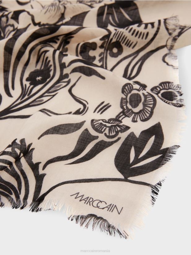 eșarfă de lână cu imprimeu tatuat Marc Cain floare de migdal accesorii 4826HH1654