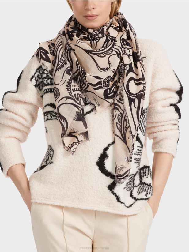 eșarfă de lână cu imprimeu tatuat Marc Cain floare de migdal accesorii 4826HH1654