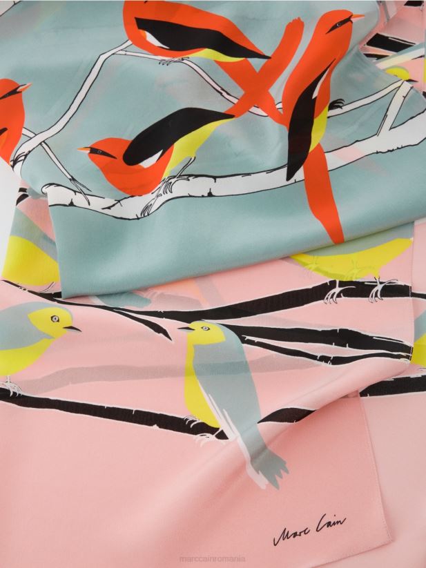 eșarfă de mătase cu design de păsări Marc Cain albastru închis la cer accesorii 4826HH1706