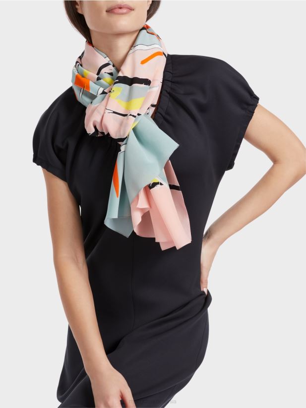 eșarfă de mătase cu design de păsări Marc Cain albastru închis la cer accesorii 4826HH1706