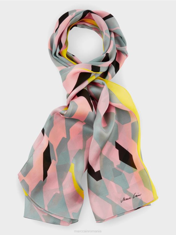 eșarfă de mătase cu design grafic Marc Cain albastru închis la cer accesorii 4826HH1707