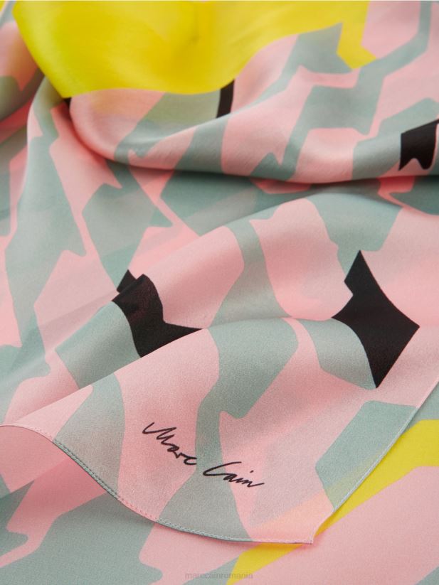 eșarfă de mătase cu design grafic Marc Cain albastru închis la cer accesorii 4826HH1707