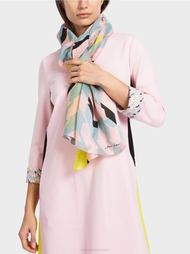 eșarfă de mătase cu design grafic Marc Cain albastru închis la cer accesorii 4826HH1707