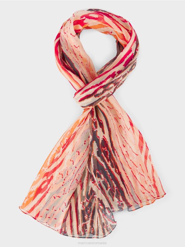 eșarfă de mătase cu imprimeu de blană animală Marc Cain cremă accesorii 4826HH1712