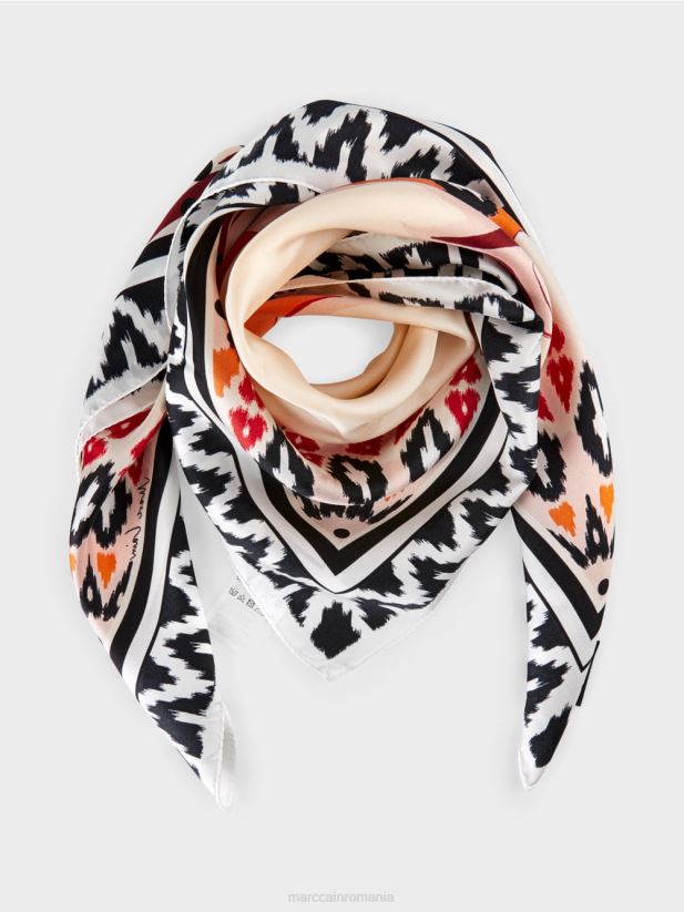 eșarfă de mătase cu imprimeu floral Marc Cain cremă accesorii 4826HH1713