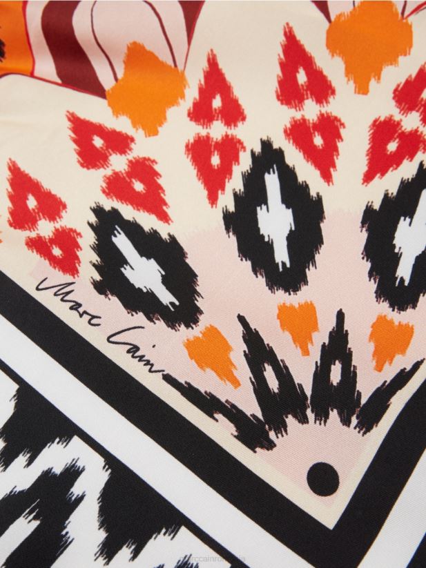 eșarfă de mătase cu imprimeu floral Marc Cain cremă accesorii 4826HH1713