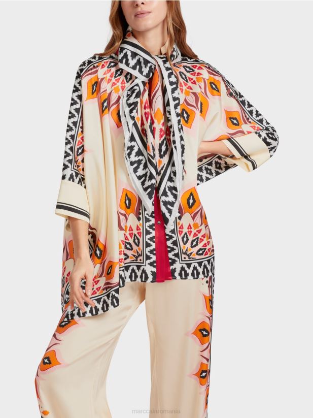 eșarfă de mătase cu imprimeu floral Marc Cain cremă accesorii 4826HH1713