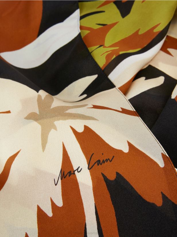 eșarfă de mătase cu imprimeu tropical Marc Cain verde oliv intens accesorii 4826HH1723