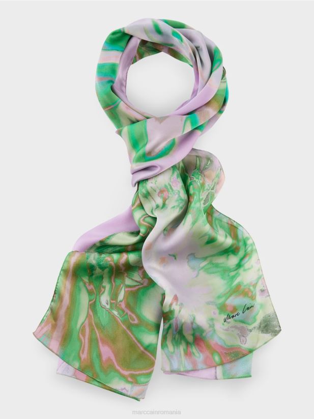 eșarfă delicată de mătase cu design floral Marc Cain lavandă strălucitoare accesorii 4826HH1665