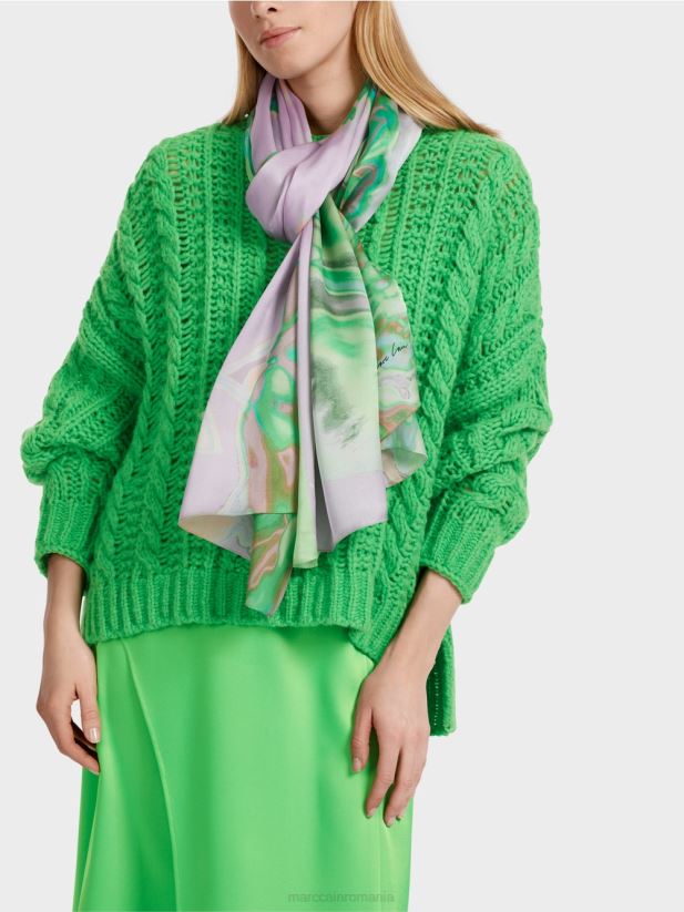 eșarfă delicată de mătase cu design floral Marc Cain lavandă strălucitoare accesorii 4826HH1665