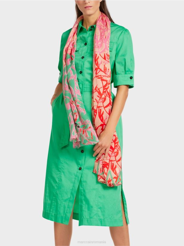 eșarfă elegantă de mătase cu model floral Marc Cain jad strălucitor accesorii 4826HH1736