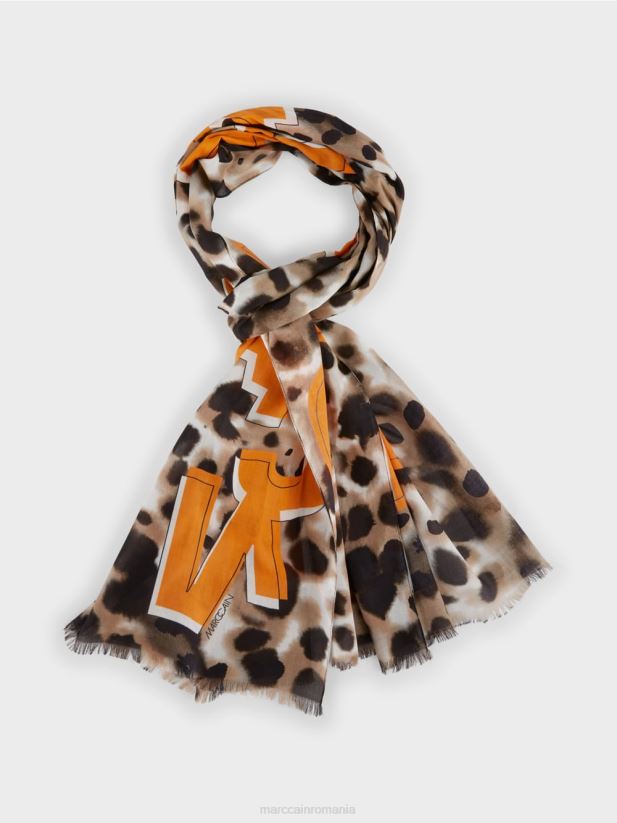 eșarfă leopard de vară Marc Cain cafea ușoară accesorii 4826HH1741