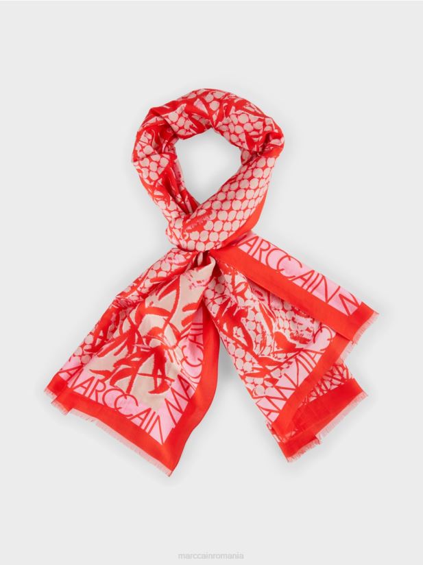 eșarfă într-un amestec de imprimeuri Marc Cain mandarină accesorii 4826HH1735