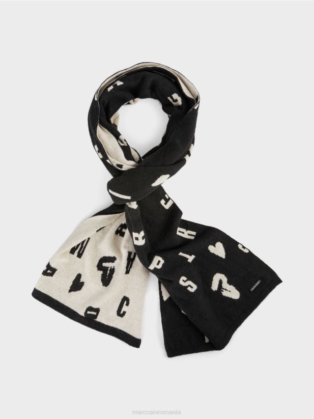 eșarfă reversibilă „regândește împreună”. Marc Cain negru accesorii 4826HH1693