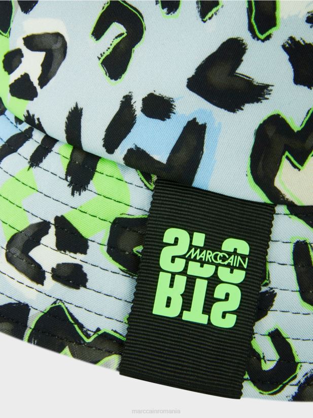 pălărie cu imprimeu peste tot Marc Cain albastru pudra moale accesorii 4826HH1696