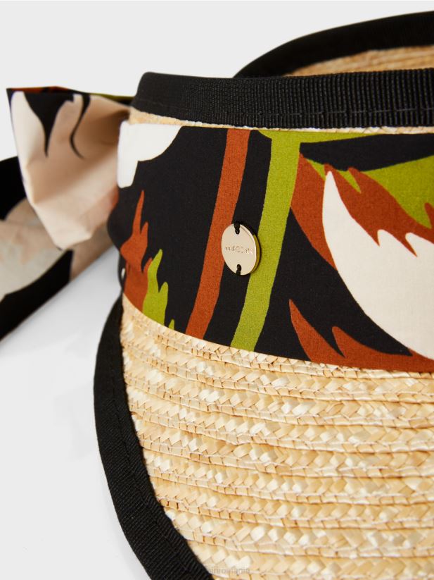 parasolar din paie naturala Marc Cain verde oliv intens accesorii 4826HH1724