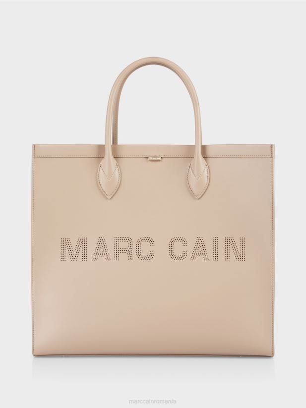 Geantă tote 2 în 1 cu inscripții cu logo Marc Cain nisip adânc accesorii 4826HH1531