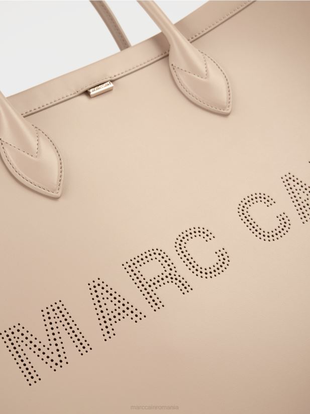 Geantă tote 2 în 1 cu inscripții cu logo Marc Cain nisip adânc accesorii 4826HH1531