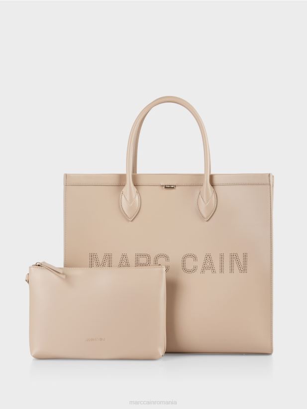 Geantă tote 2 în 1 cu inscripții cu logo Marc Cain nisip adânc accesorii 4826HH1531