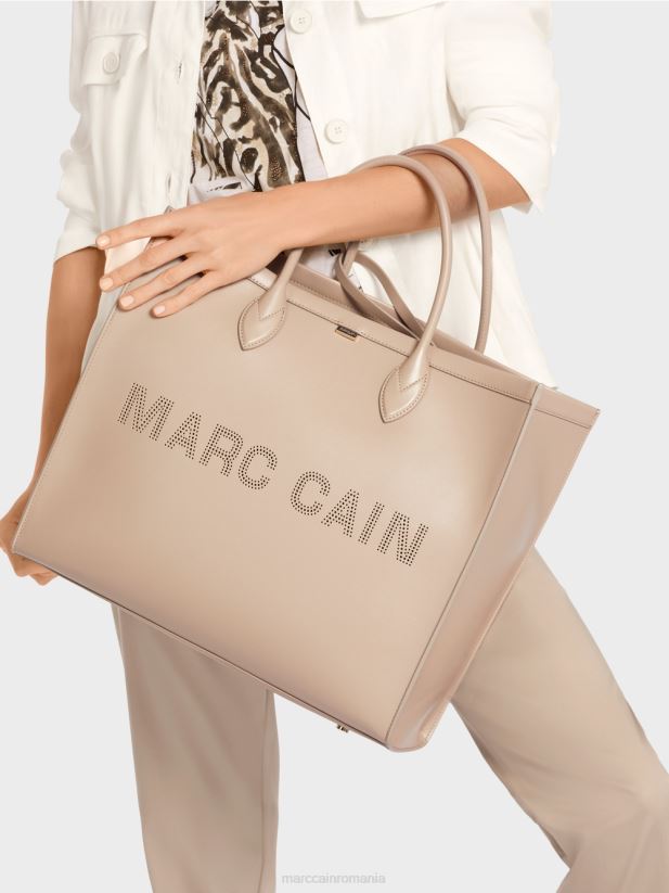 Geantă tote 2 în 1 cu inscripții cu logo Marc Cain nisip adânc accesorii 4826HH1531