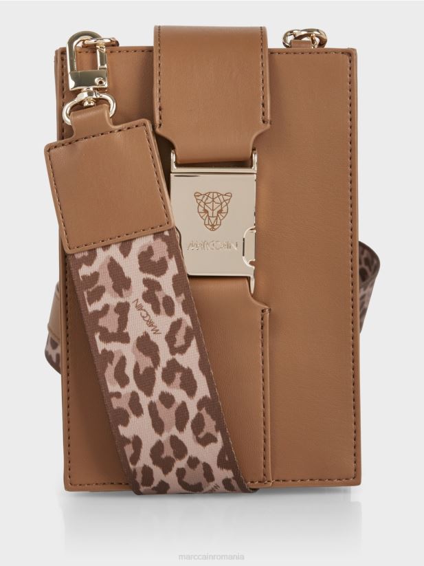 geantă crossbody în format longitudinal Marc Cain caramel strălucitor accesorii 4826HH1499