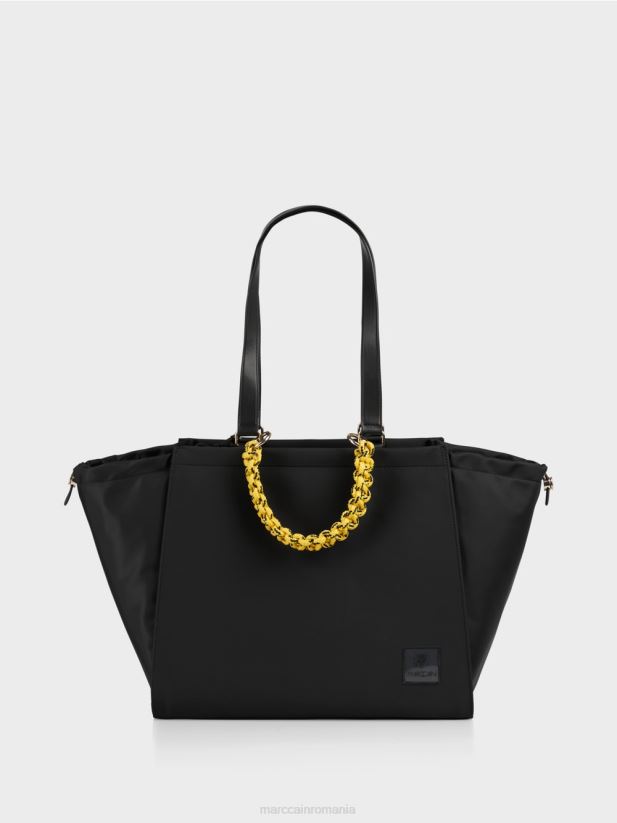 geantă cu mâner croșetat „rethink together”. Marc Cain negru accesorii 4826HH1534