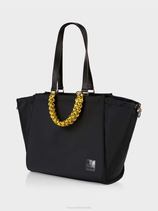 geantă cu mâner croșetat „rethink together”. Marc Cain negru accesorii 4826HH1534