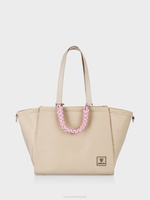 geantă cu mâner croșetat „rethink together”. Marc Cain nisip albit accesorii 4826HH1549