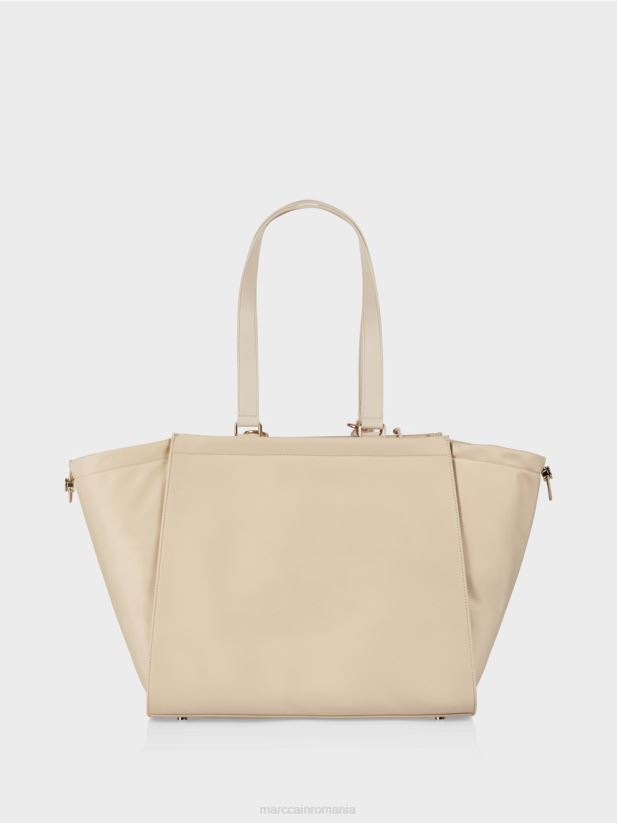 geantă cu mâner croșetat „rethink together”. Marc Cain nisip albit accesorii 4826HH1549