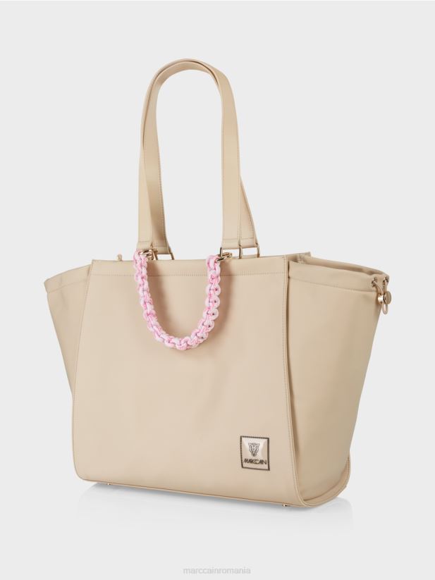 geantă cu mâner croșetat „rethink together”. Marc Cain nisip albit accesorii 4826HH1549