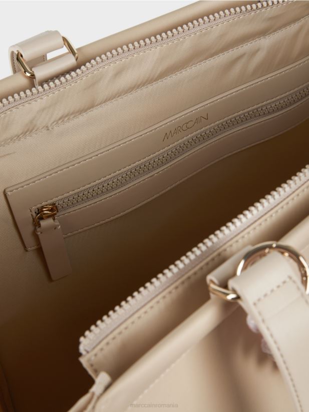 geantă cu mâner croșetat „rethink together”. Marc Cain nisip albit accesorii 4826HH1549