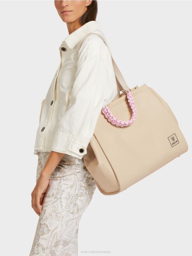 geantă cu mâner croșetat „rethink together”. Marc Cain nisip albit accesorii 4826HH1549