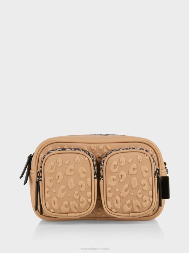 geantă de umăr cu design în relief Marc Cain cafea moale accesorii 4826HH1502