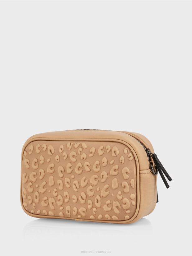 geantă de umăr cu design în relief Marc Cain cafea moale accesorii 4826HH1502