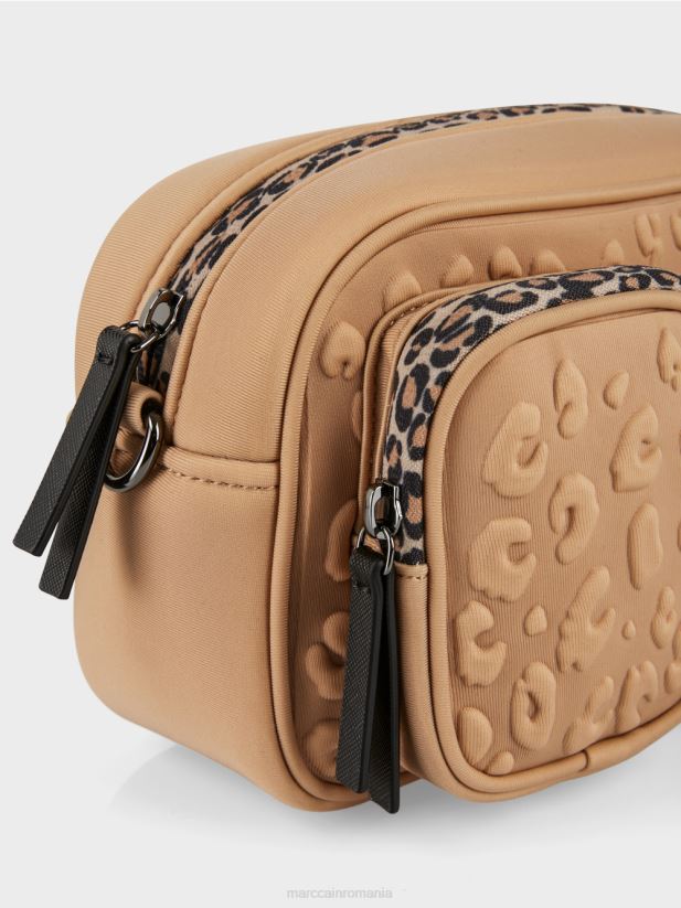 geantă de umăr cu design în relief Marc Cain cafea moale accesorii 4826HH1502