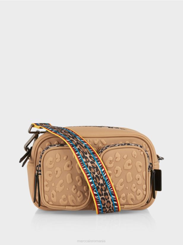 geantă de umăr cu design în relief Marc Cain cafea moale accesorii 4826HH1502