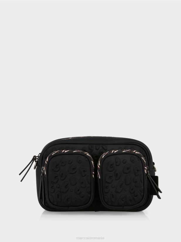 geantă de umăr cu design în relief Marc Cain negru accesorii 4826HH1517