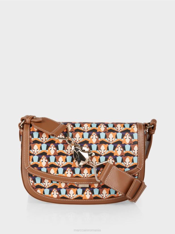 geantă de umăr cu model cap de leopard Marc Cain portocaliu limpede accesorii 4826HH1545