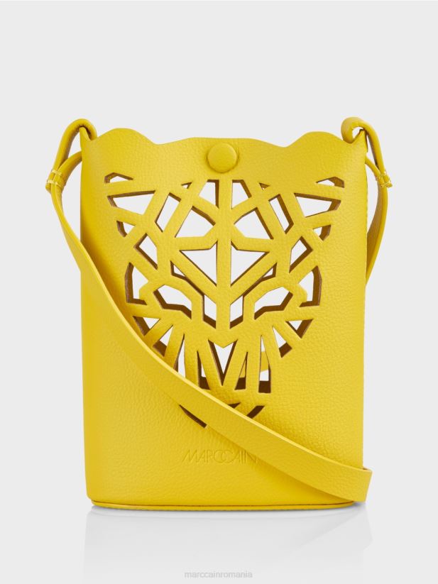 geantă mini „rethink together” cu cap de leopard Marc Cain verde lamaie accesorii 4826HH1532