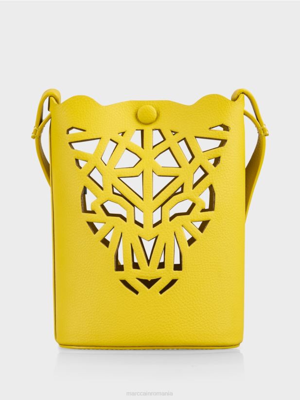 geantă mini „rethink together” cu cap de leopard Marc Cain verde lamaie accesorii 4826HH1532