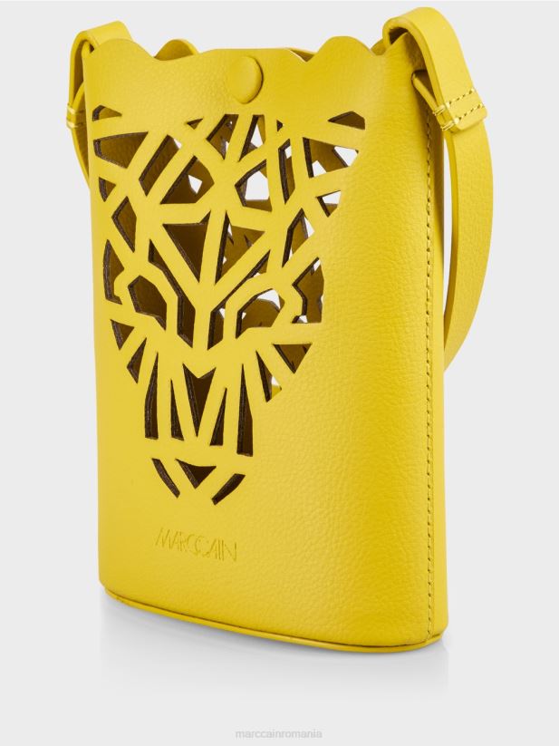 geantă mini „rethink together” cu cap de leopard Marc Cain verde lamaie accesorii 4826HH1532